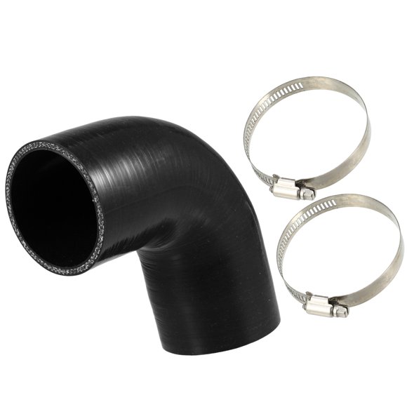 Unique Bargains 63mm 2.5' ID 90 Degree Elbow Engine Silicone Hose Black for Car Intercooler Intake Piping with 2 Pcs Clamps