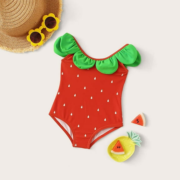 ATOGUTA Ruffle Butts Swimsuits Girls One-Piece Bathing Suits Kids Sport Summer Beach Swimwear Size 6M-2T, Red
