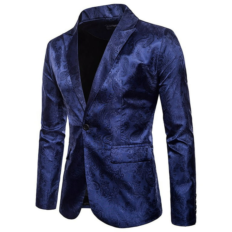 XFLWAM Men s Floral Suit Jacket One Button Stylish Jacquard Dinner Jacket Tuxedo Blazer for Wedding Party Prom Navy XXL Walmart
