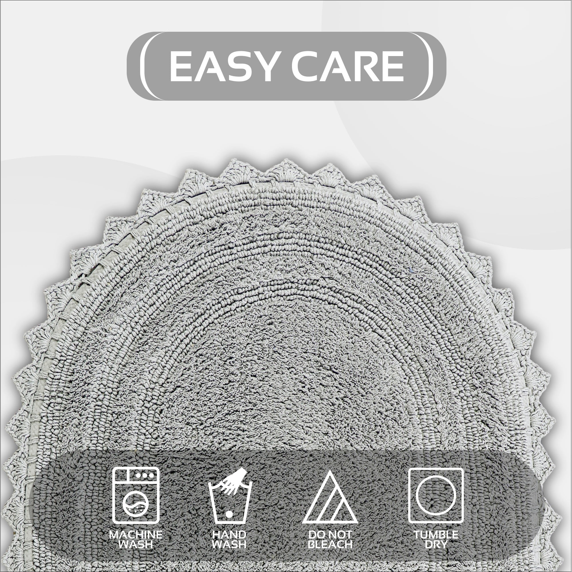 Better Trends 20" x 32" Oval Shape Bath Mat 100% Cotton Bathroom Rug Water Absorbent Bath Rug Machine Washable (Gray) Lilly Crochet Collection