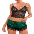 thumbnail image 2 of Women 4pcs Silk Satin Pajama Set Lace Trim Top Drawstring Shorts Belted Pajamas Outfit with Robe, 2 of 5