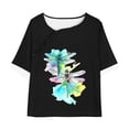 thumbnail image 3 of BVnarty Women's Dragonfly Print Summer Pajama Set Loose Short Sleeve Round Neck T-Shirt Drawstring Pants Homewear 2 Piece Outfits Tracksuit Black XXXXXL, 3 of 5