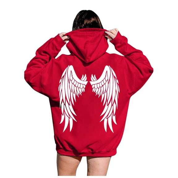 Women's Hoodies Sweatshirts Graphic Sweatshirt for Women with Long Sleeve Hoodie Tops Preppy Style Casual Pullover for Everyday Wear Red S