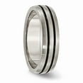 thumbnail image 4 of Grey Titanium Ring Band Wedding Black Enameled Grooved 6mm Satin, 4 of 6