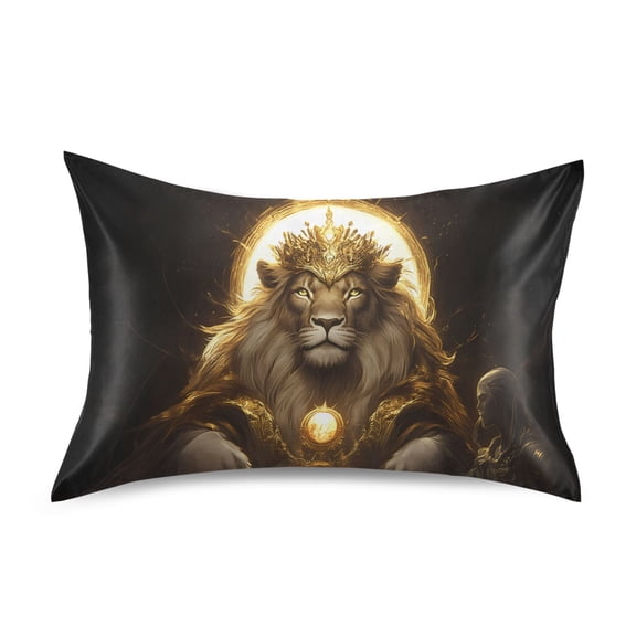 Dailycode Satin Pillow Case Standard Silk Pillow Cover for Hair and Skin Envelope Closure Majestic Lion King 20"x26"