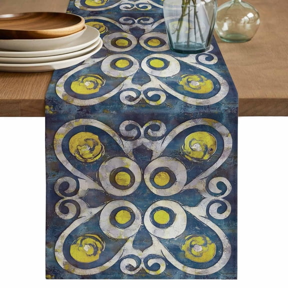 Modernism Table Runner, Gary Flowers National Style Ornament Cotton Linen Kitchen Table Decoration Washable Dining Tabletop Runners for Home Party Decor 13x48 Inches
