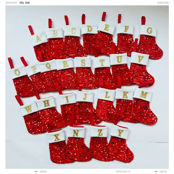 Dalrosia Red Glitter Sequins Monogram Christmas Stockings with Initials Bulk Small Letter Christmas Stocking Hanging Decorations for Fireplace Xmas Tree Home Decor