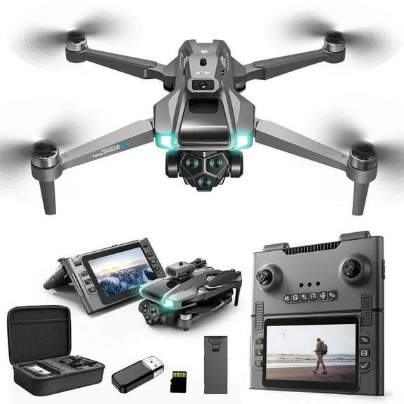 1080P Drone with Screen Remote - Professional Brushless Motor Quadcopter with 25-Min Flight Time, 328ft Range, LED Lights, Carrying Case for Adults & Kids (13")