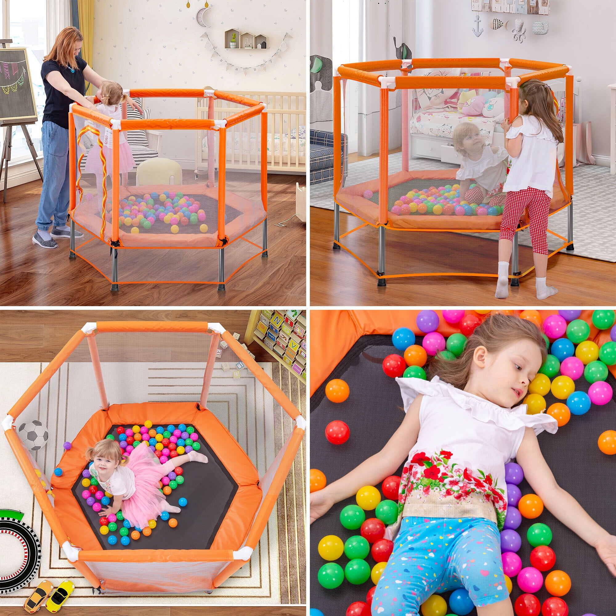 EUROCO 55" Mini Trampoline with Safety Enclosure Net, 4.5FT Indoor & Outdoor Toddler Trampoline with No-Gap Design, Small Trampoline for Kids Easy to Assemble