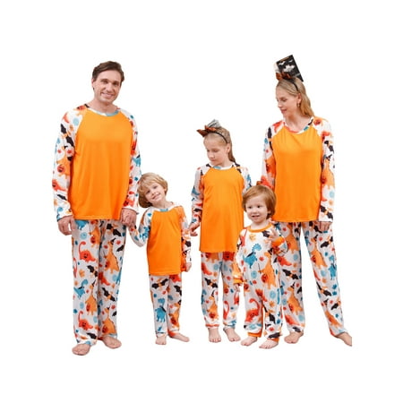 

Wallarenear Family Halloween Pajamas Matching Set Pumpkin Print Sweatshirt Tops Pants Loungewear