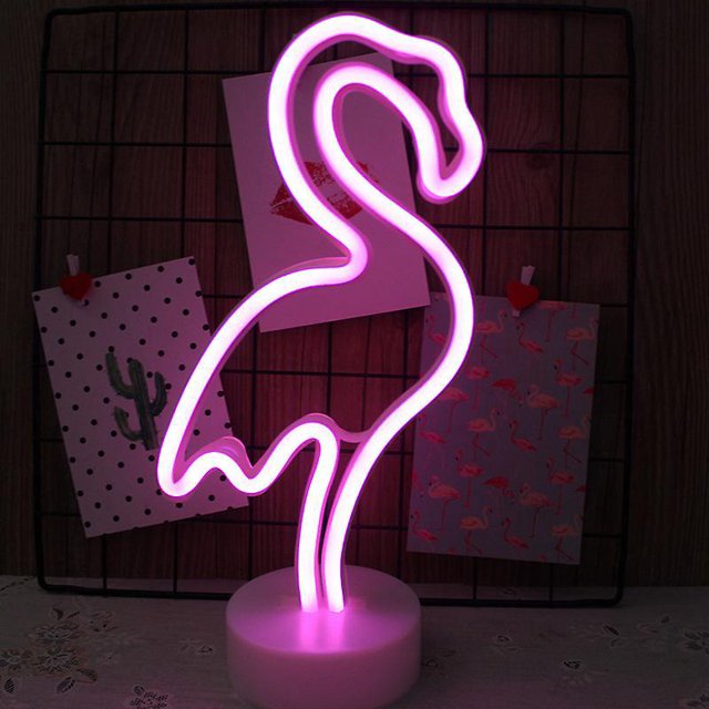 Luces de neón de flamenco para decoración de dormitorio, letreros de Led neón alimentados por Usb, decoración de habitación de niña, regalos de cumpleaños para niños