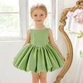 thumbnail image 2 of HXWCHs Robe à Manches Longues Filles Robe de Fête Formelle Nœud Papillon Tutu Robe Sans Manches pour Tout-Petit Concours Performance Vert 12-18 Mois, 2 of 7