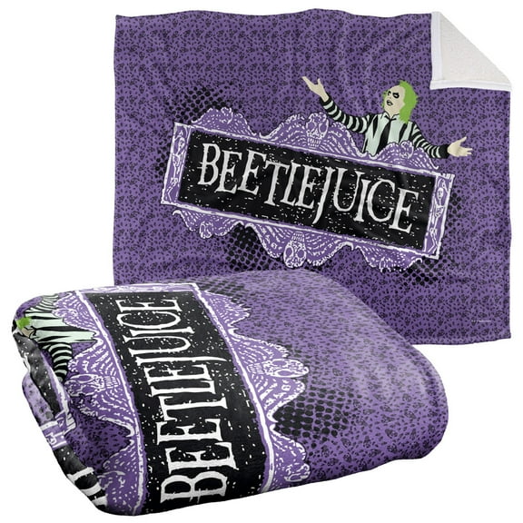 Beetlejuice Blanket, 50"x60", Logo Silky Touch Sherpa Back Super Soft Throw Blanket