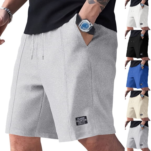 Mens Casual Shorts Loose Fit Comfy Summer Vacation Beach Shorts with Pockets Drawstring Travel Short Pants White XL(XL)