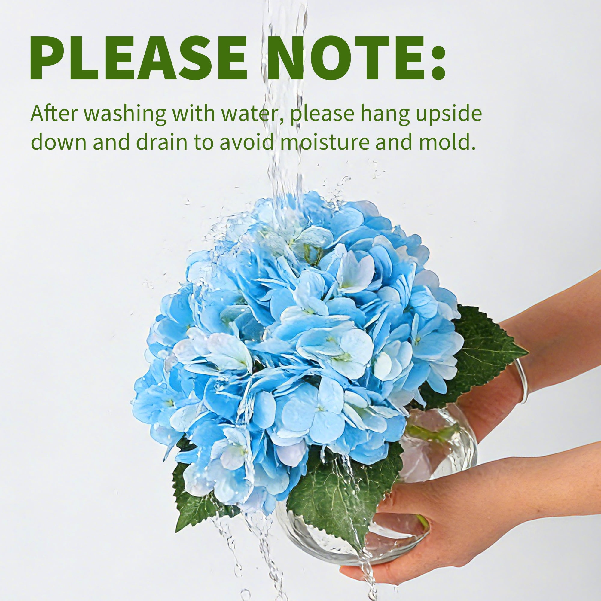 Elegant Artificial Hydrangea Silk Flowers with Glass Vase & Faux Water – Realistic White Faux Floral Arrangement Centerpiece for Table, Shelf, Bathroom, Home, or Wedding Decoration,Blue
