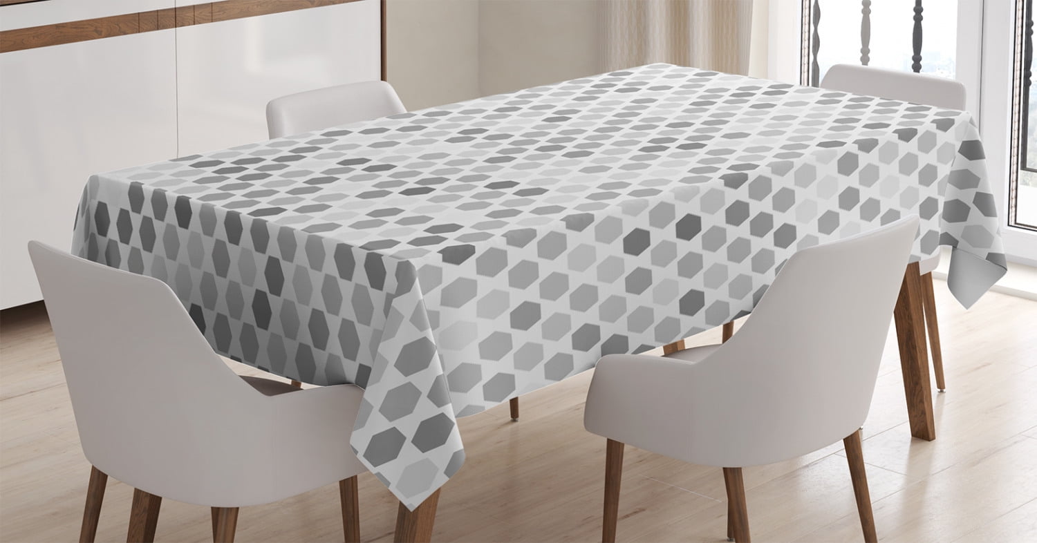 Grey Decor Tablecloth, Zig Zag Hexagon Figures in Bright and Dark Color Hue Tone Intensity Blush
