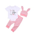 thumbnail image 1 of FOCUSNORM Barboteuse Mignonne pour Bébé Rabbit avec Lettres et Pantalon à Rayures/imprimé avec Chapeau, 1 of 6