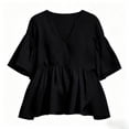 thumbnail image 5 of ClodeEU Women's Deep V Neck Ruffle Babydoll Blouse,Short Flare Sleeve Loose Peplum Tunic Top Black,Women's Plus L, 5 of 5