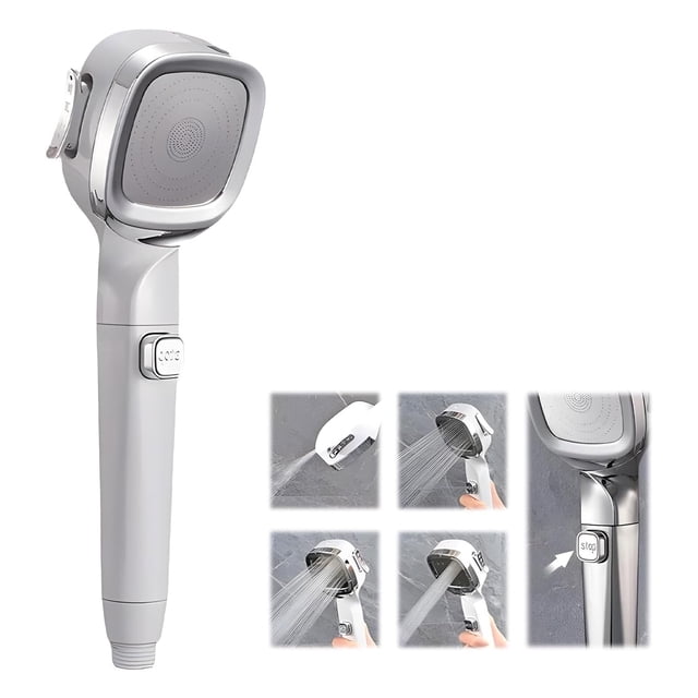 Pomme de Douche avec Douchette à Main à 4 Modes, Pomme de Douche Pressurisée Économique en Eau, Cartouche Intégrée avec Jet de Pluie Massant, Raccord Universel en ABS, Têtes de Douche avec Douchette à Main