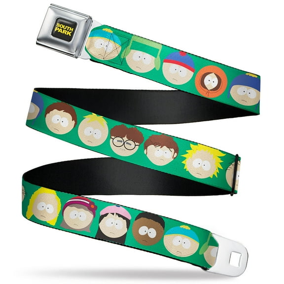 Paramount Network Belt, Seatbelt Buckle Belt, South Park Kids Faces Green, 30 to 44 Inches