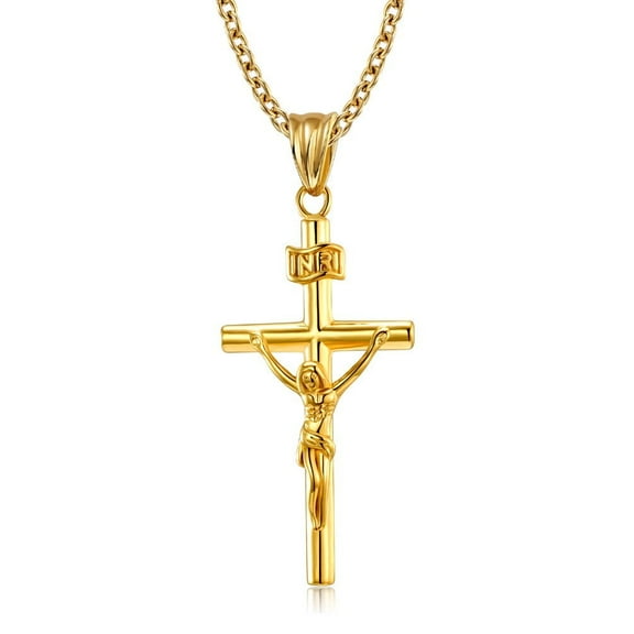 Lovelords Fashion Crucifix Jesus Christ Men Jewelry 14K Gold Cross Pendant With Neck Chain Necklaces For Man Women S076