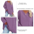 thumbnail image 5 of Women Blouse Long Sleeve Shirt Pure Colour Pullover V Neck Loose Hem Casual Design Purple M, 5 of 6
