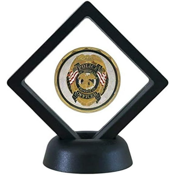 SH Challenge Coin Display Frame, 3D Floating Display  Stand Holder, Medallion Medal Specimen Military Coin Clear Box (Black)