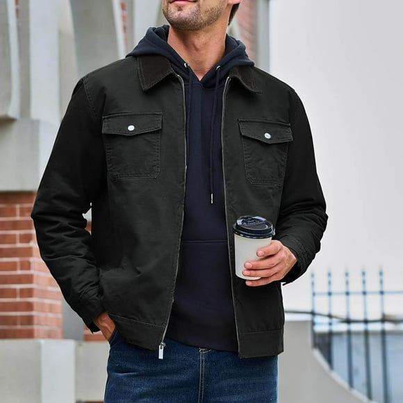 Maqroz Work Jackets for Men Cold Weather Keep Warm Jacket Full Zip Lapel Coat Casual Loose Fitting Coats Daily Outdoor Sport Outerwear