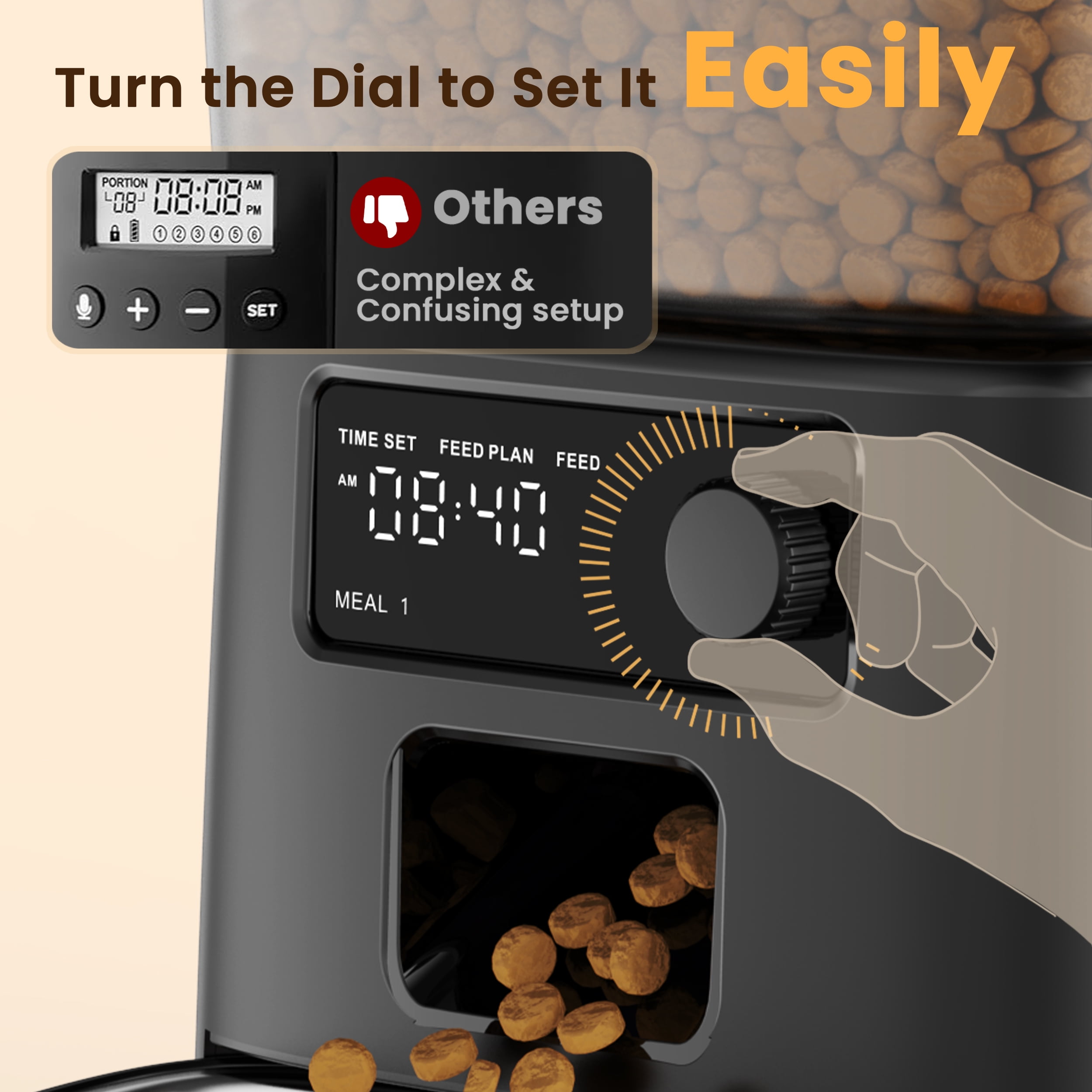 Oneisall FD-01 3.5L/12Cup Automatic Cat Feeder, Dual Power Auto Cat Feeder with Stainless Steel Bowl, Up to 36 Portions 6 Meals Per Day, Detachable Washable, Timed Feeder with Desiccant Bag - Black