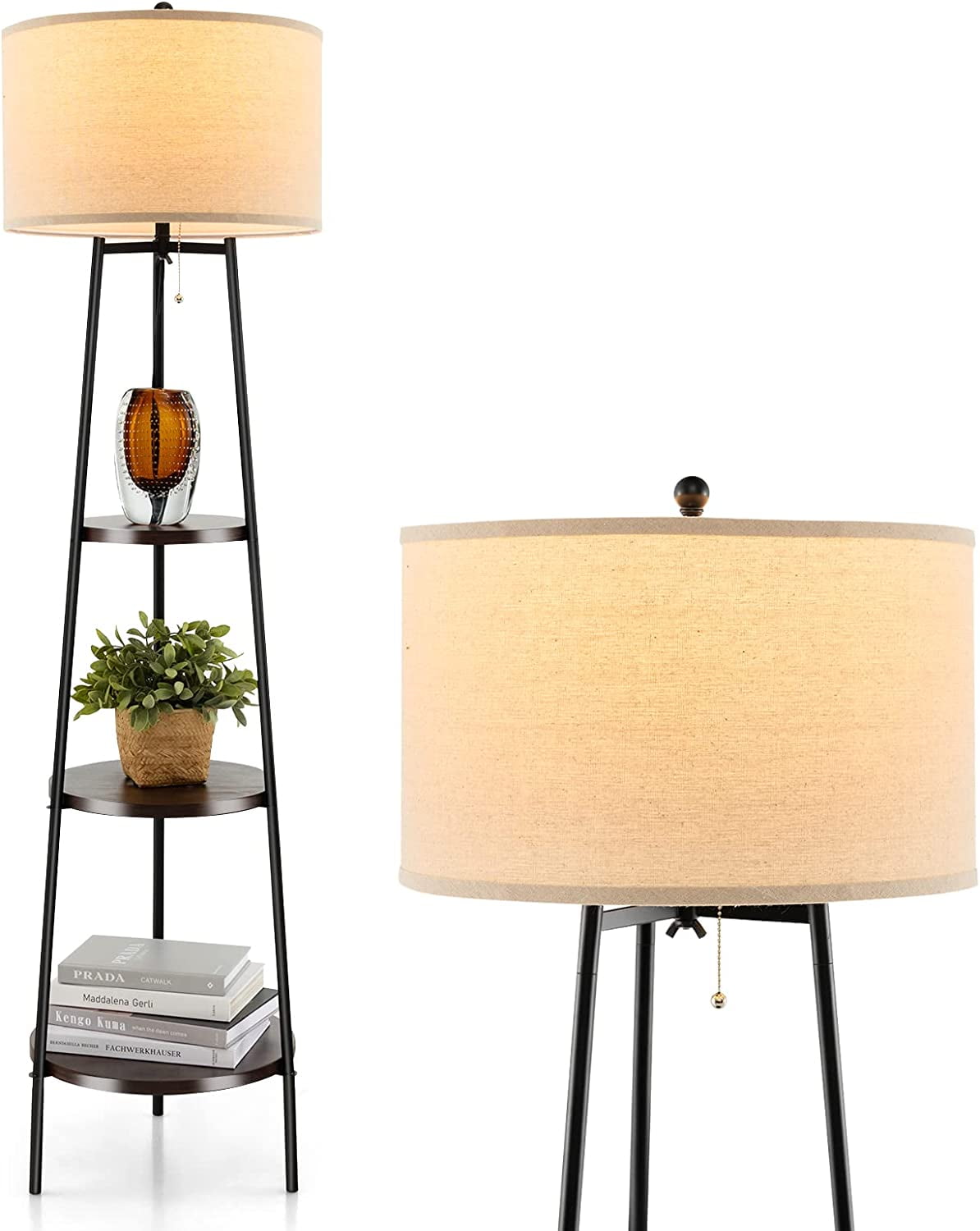 Shelf Floor Lamp, 3 Tier Display Floor Lamp with Storage Shelves and