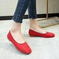 thumbnail image 3 of KIJBLAE Women's Solid Color Square Toe Slip-On Flats Comfortable Suede Shoes Red 40, 3 of 5