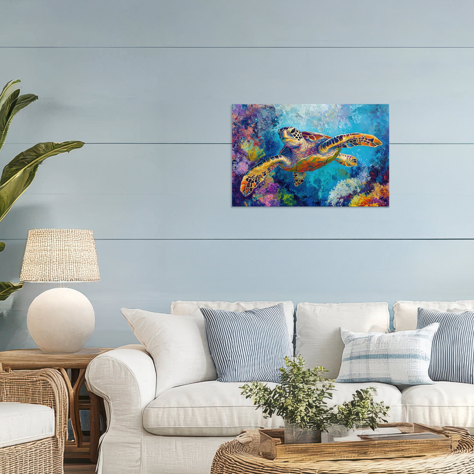 Stupell Industries Colorful Sea Turtle over Coral Canvas Wall Art, design by Petal Prints Design