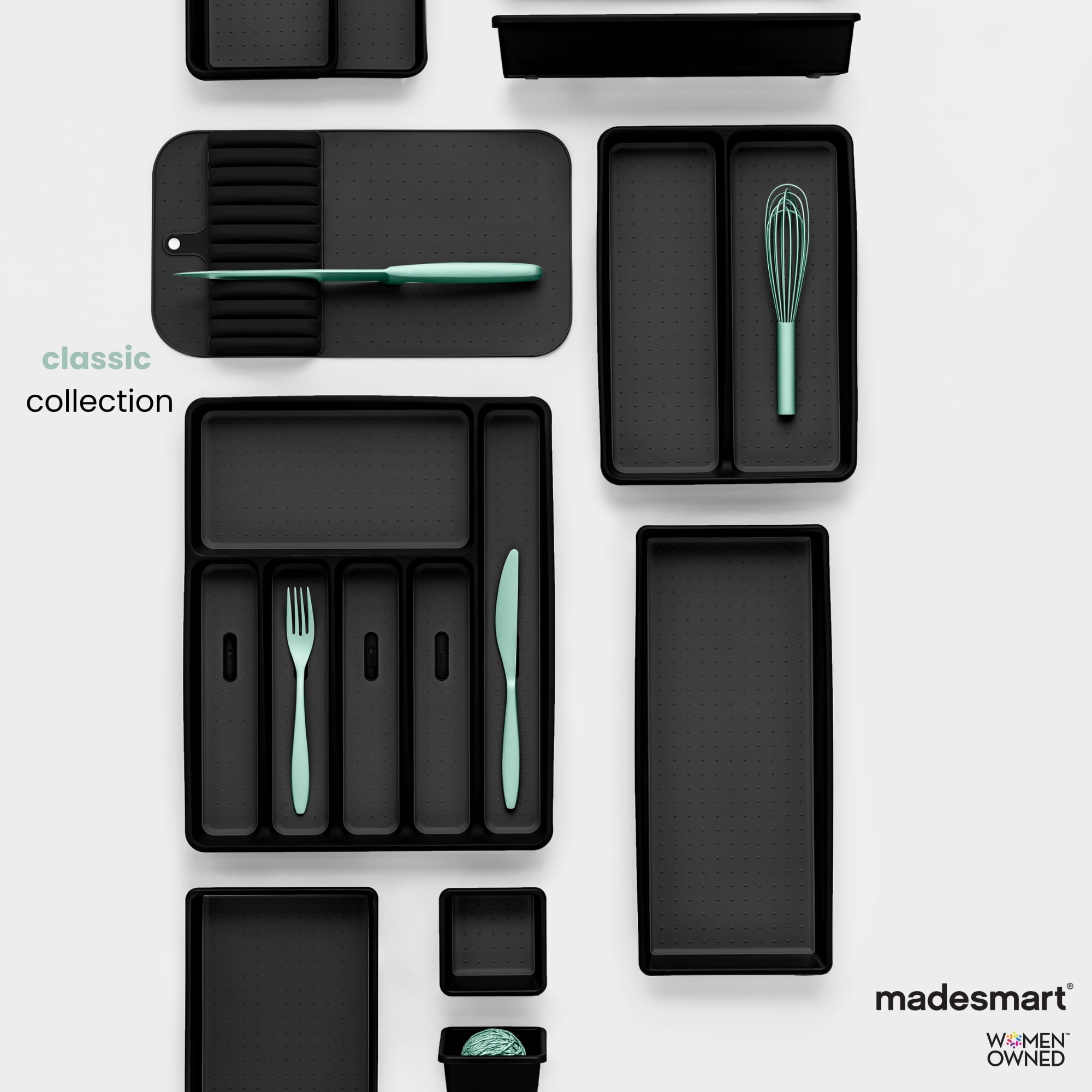 madesmart Small Knife Mat, Rubberized Grip, Non-Slip, 5-Knife, Carbon