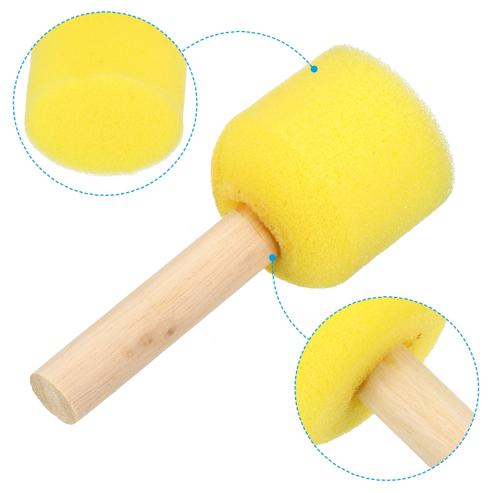 Uxcell Paint Sponges for Painting Round Painting Sponge Foam Brush Wooden Handle Yellow 1.5"