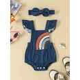 thumbnail image 2 of Newborn Girl Outfit, Embroidery Rainbow Fly Sleeve Romper with Bowknot Hairband Summer Clothes, 2 of 8