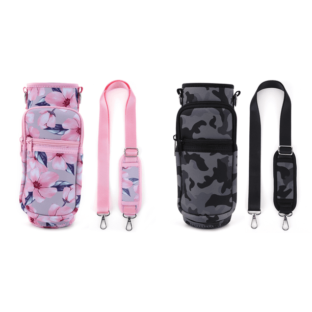 Funda Cartuchera Neopreno Con para Botella 1000ML Correa (flor) Rosa