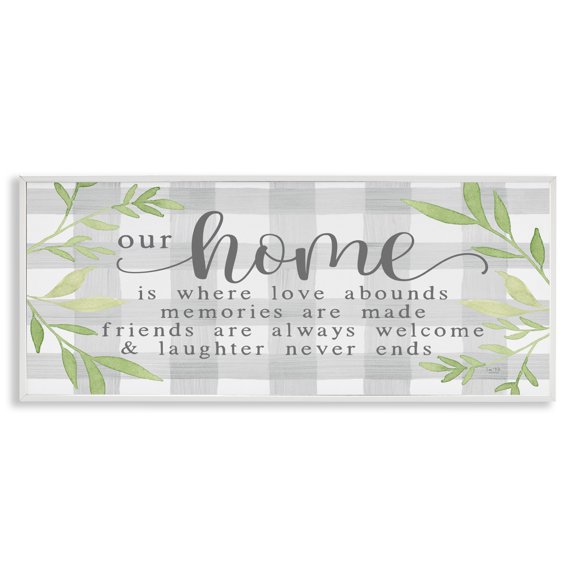 Stupell Industries Rustic Lodge Gingham Our Home Phrase White Framed Giclee Art, 30 x 13, by Lux Me Designs