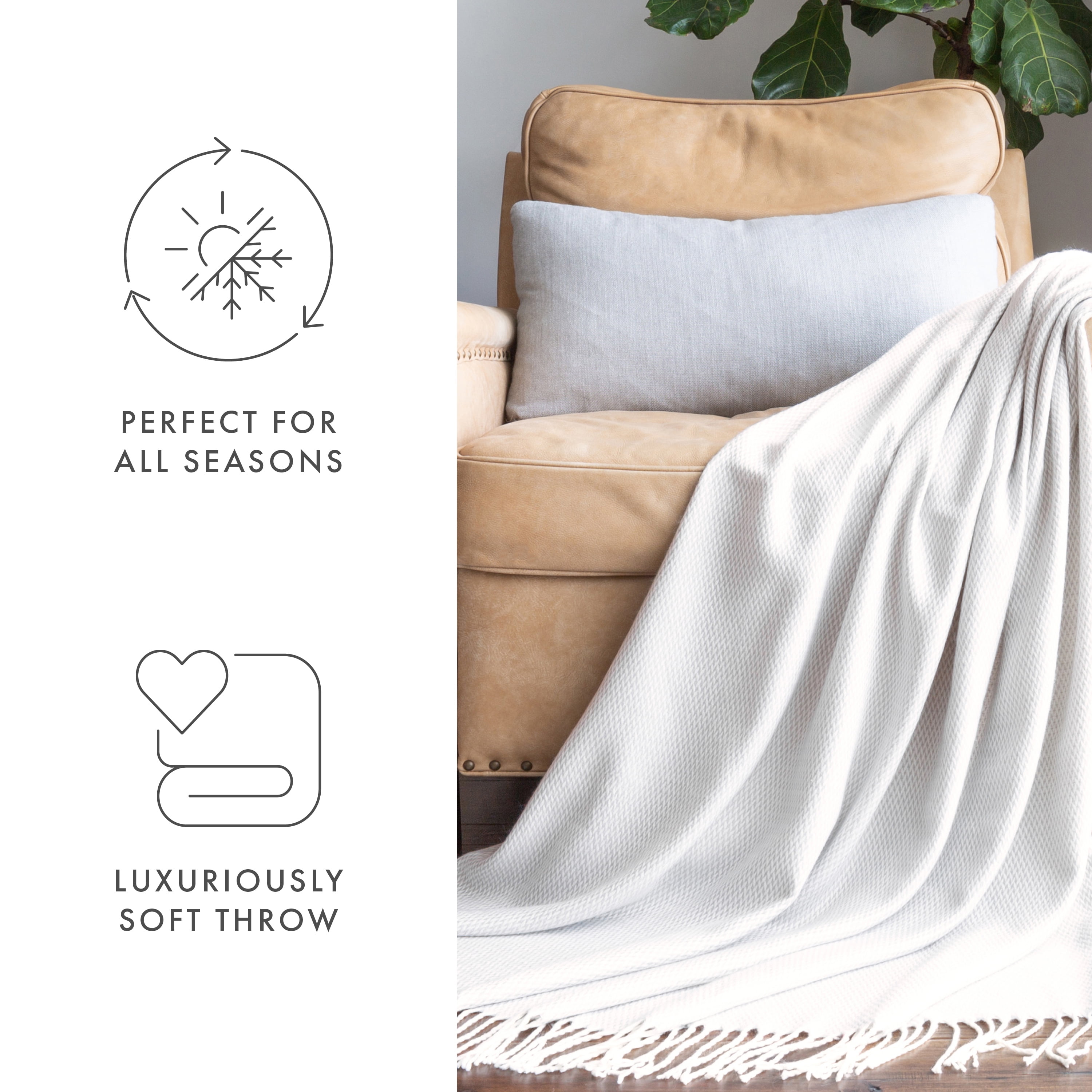 Noble Linens Light Gray Herringbone Throw Blanket, 50" x 60"