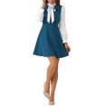 thumbnail image 2 of Vestidos con cuello de lazo para mujeres, vestido vintage de los años 60, de manga larga, color contrastante, azul lago, 2 of 6