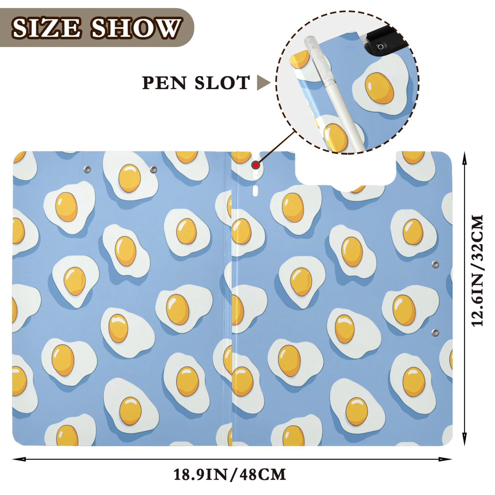 FORMRS A4 Clipboard Folder with Pen Holder Horizontal Foldable School Office Binder, Playful Fried Eggs