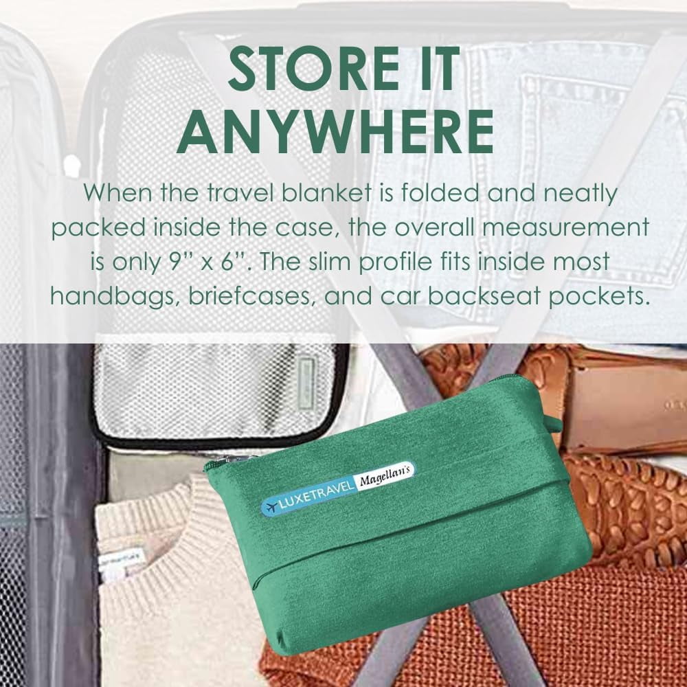 Sagefinds Airplane Travel Blanket | Perfect Gift for Long Travel Flights | Travel Essential - Green