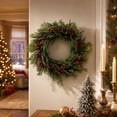 thumbnail image 5 of Kuokaa Christmas Berry Pine Wreath, 17.72 x 17.72 in Green Artificial Pine and Red Berry Door Wreath, Holiday Front Door Window Wall Fireplace Decor, 5 of 7