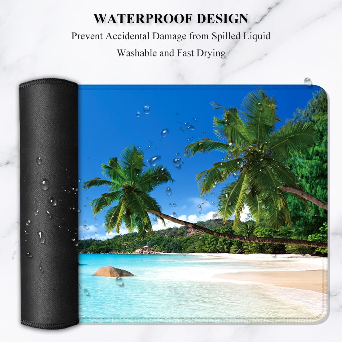 Large Mouse Pad, XXL Gaming Mousepad, Desk Mat for Desktop, Thick Rubber, Big & Long Size, Stitched Edges, Full Desk Pad for Laptop & Computer, Extended 35.4 x 15.7 in, Beach Coconut Trees
