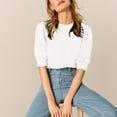 thumbnail image 2 of RYRJJ Womens Puff Half Sleeve Tops Dressy Casual Loose Fit Shirts Trendy Summer Crewneck Keyhole Back Tunic Blouse Office Work T-Shirt(White,3XL), 2 of 6