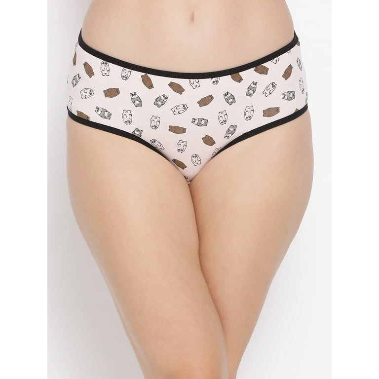 Clovia Cotton Mid Waist Printed Hipster Panty In Pink 