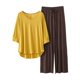 thumbnail image 1 of Conjunto de pijama con cuello en V para mujer: top de manga 3/4 y pantalones anchos, color liso, ropa de dormir ligera, tallas L/XL, 1 of 3