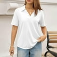 thumbnail image 4 of Womens Polo Shirts Short Sleeve V Neck Collared Golf Tops Summer Casual Business Office Work Blouses White 2XL, 4 of 5