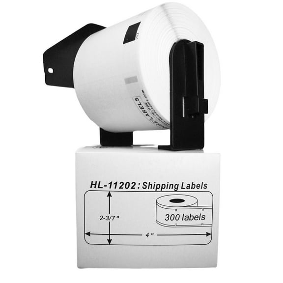 HOUSELABELS Compatible with DK-1202 Replacement Roll for Brother QL Label Printers; 300 Shipping Labels; 2-3/7" x 4" (62mm*100mm) with 1 REUSABLE CARTRIDGE - 4 Rolls