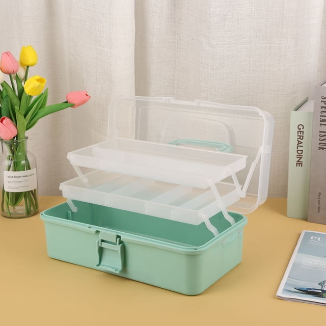 Caja de almacenamiento portátil de dos capas, plegable, extragrande, caja de herramientas para decoración de uñas, caja de almacenamiento de plástico