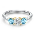 thumbnail image 3 of Gem Stone King 10K Two Tone Gold Lab Grown Diamond and Swiss Blue Topaz Engagement Ring for Women | 1.21 Cttw | Round 5MM | Gemstone April Birthstone | Size 8, 3 of 6